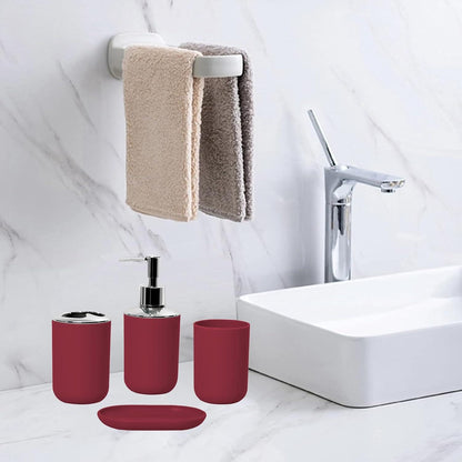 4-teiliges Badezimmer Set – Moderner Organizer in Weinrot