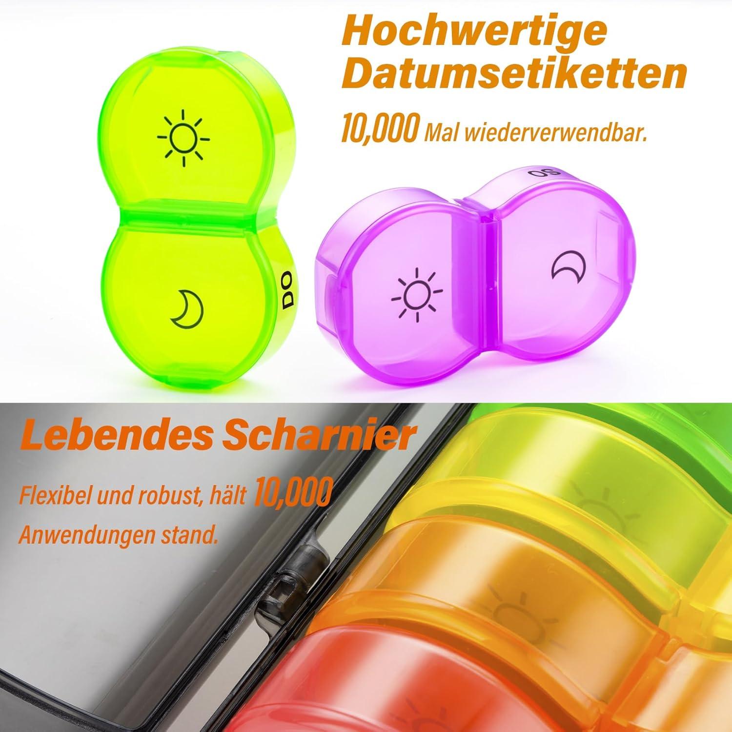 Tablettenbox 7 Tage 2 Fächer Extra Groß Schwarz