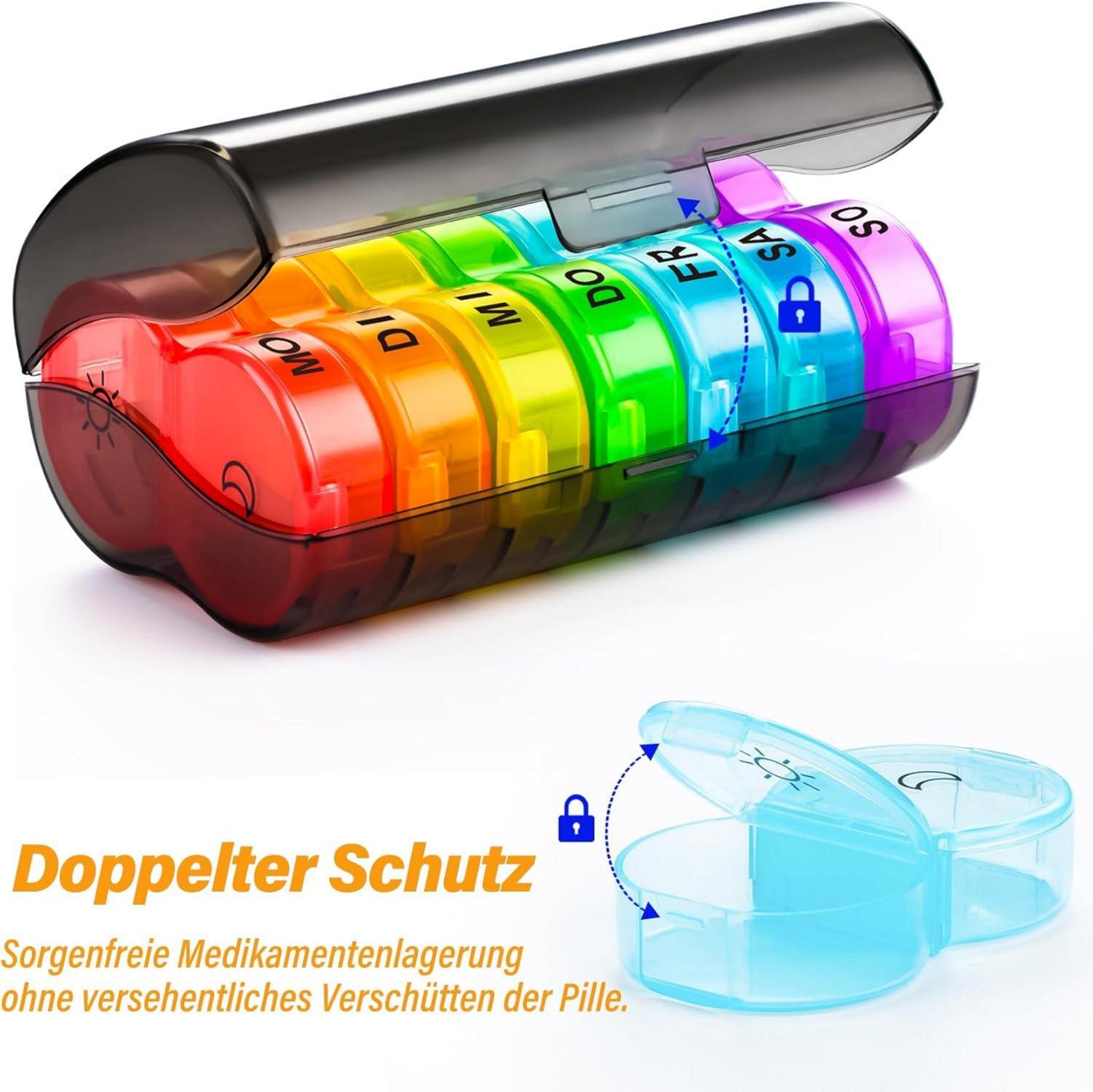 Tablettenbox 7 Tage Pillendose 2 Fächer Extra große Kapazität