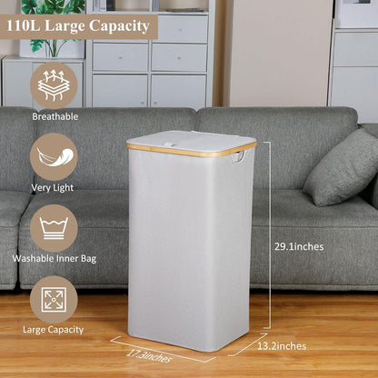 iEGrow XL Wäschekorb mit Deckel 110L Herausnehmbarer