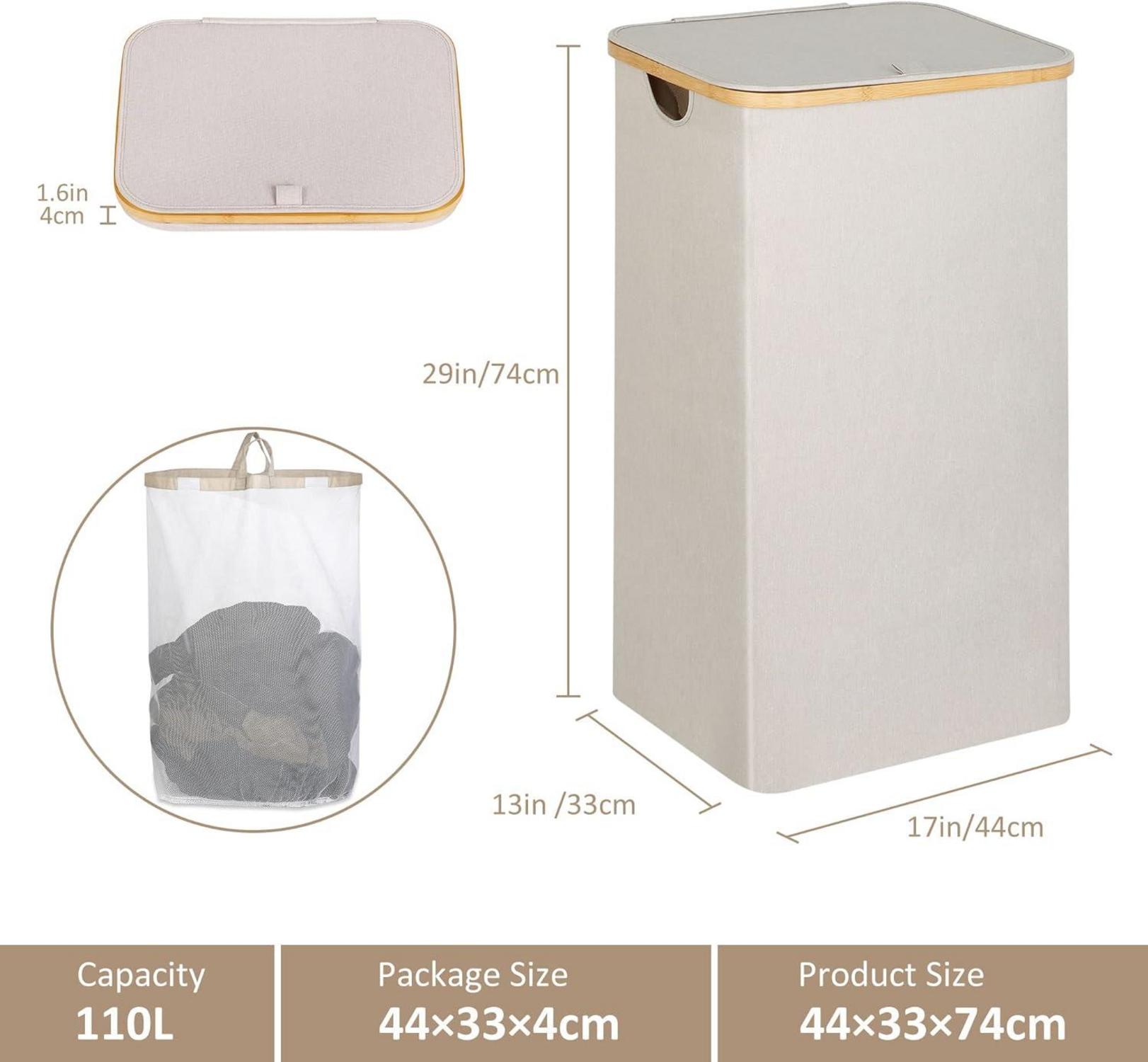 Wäschekorb XL mit Deckel 110L Herausnehmbarer