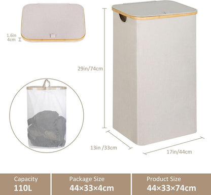 Wäschekorb XL mit Deckel 110L Herausnehmbarer