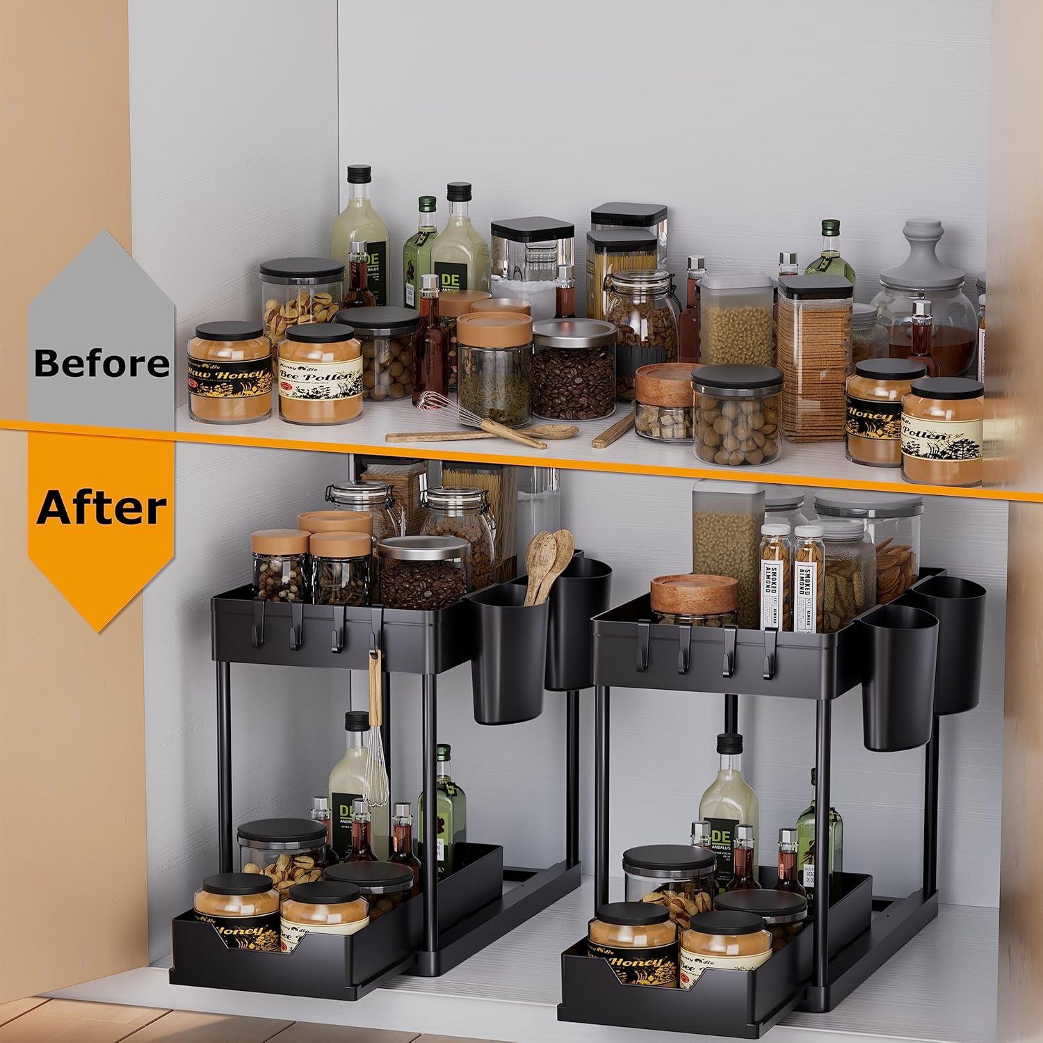 Küchen Organizer 2 Etagen Unter Waschbecken Regal mit Haken Tasse