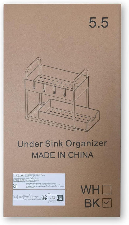 AIXPI Küchen Organizer 2 Etagen Unter Waschbecken Regal Haken Tasse Gewürzregal Spülschrank Badezimmer Küche Schwarz - 1 Set
