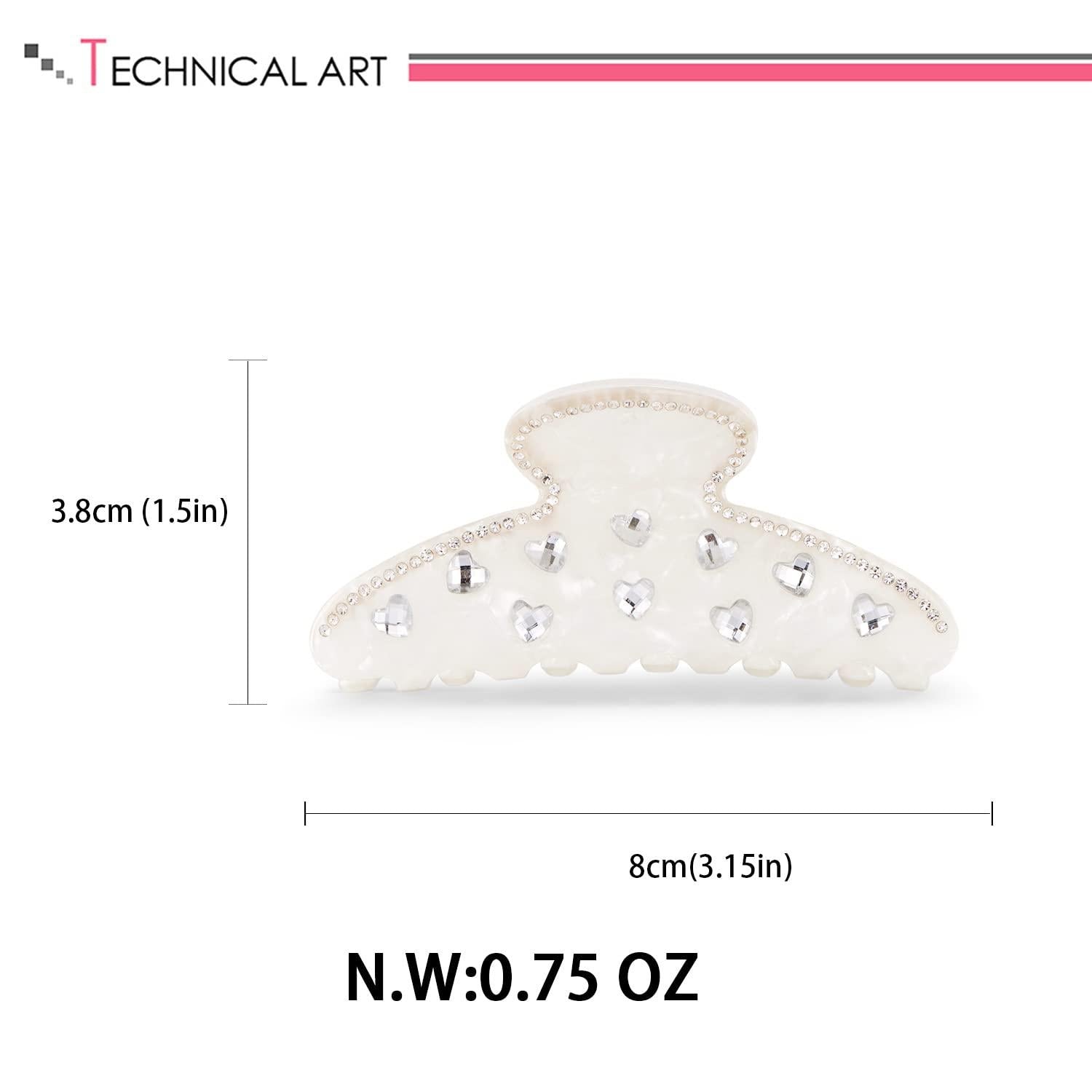 Haarspange Haarclip in Weiß mit Strasssteinen Herzmotiven Elegantes