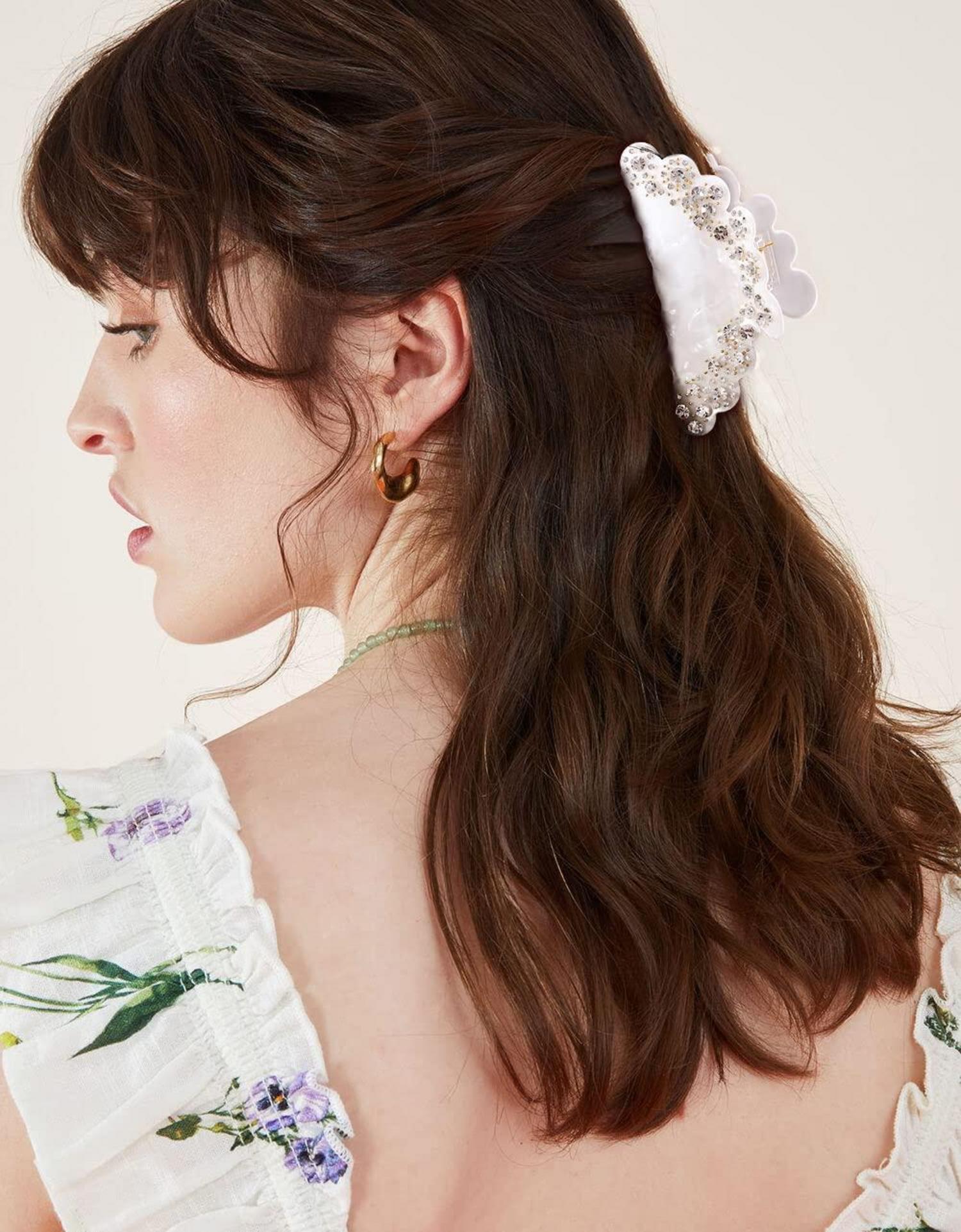 Weiße Haarklammer mit Strasssteinen aus Acryl - Elegantes