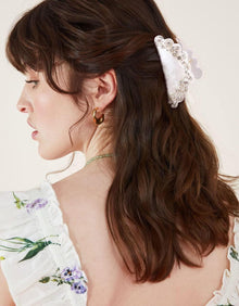 Weiße Haarklammer mit Strasssteinen aus Acryl - Elegantes