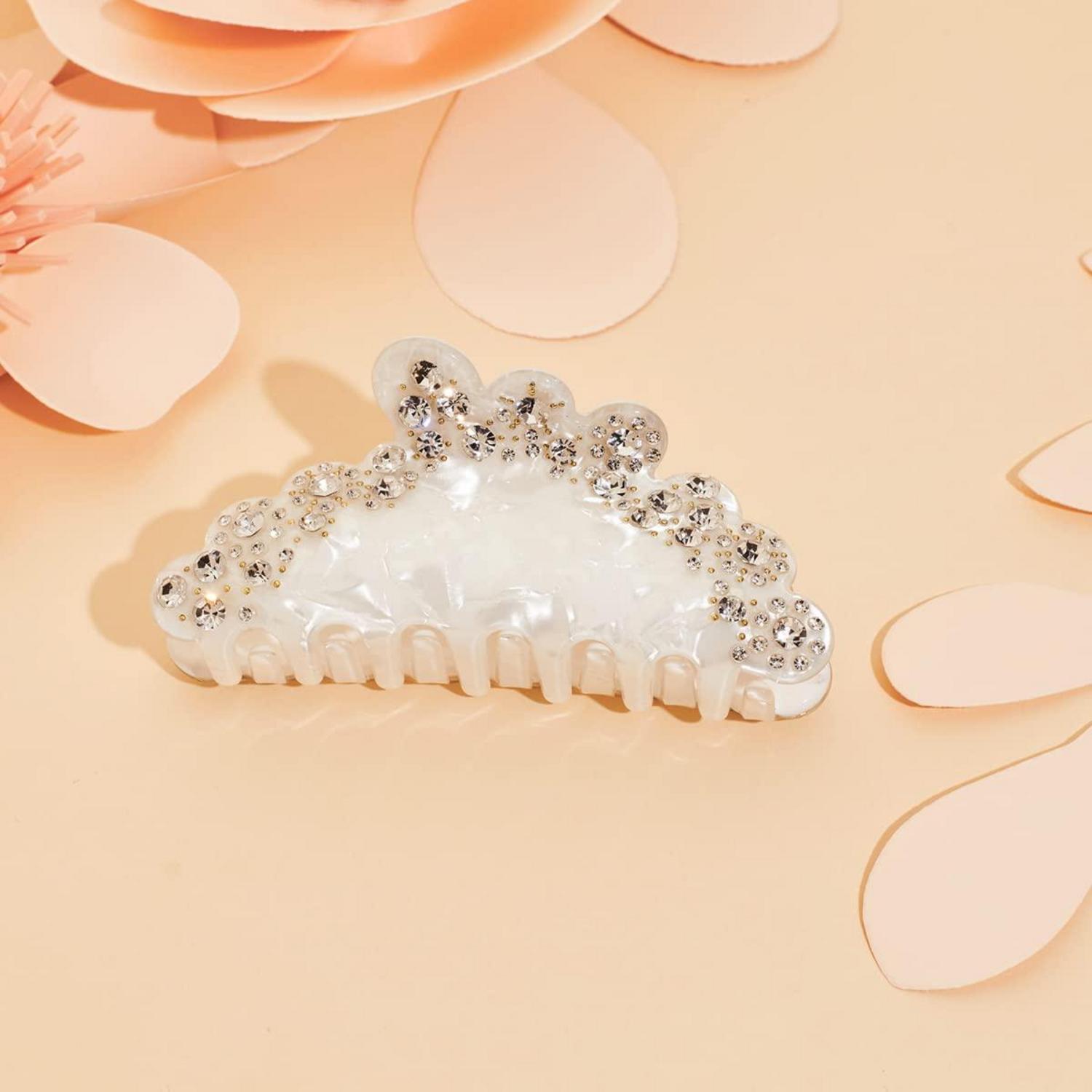 Weiße Haarspange mit Strasssteinen – Elegante Acryl Haarklammer