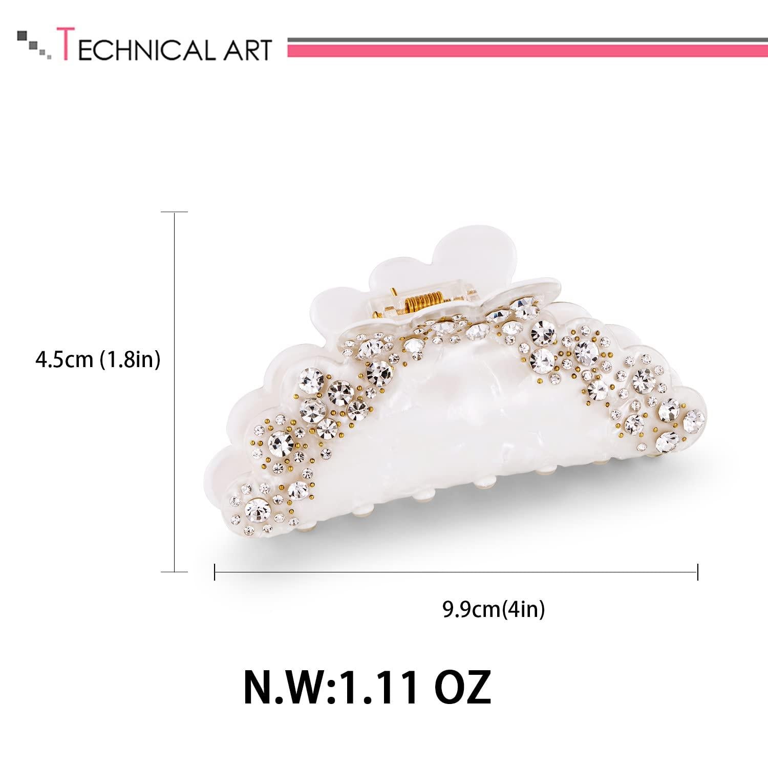 Weiße Haarklammer mit Strasssteinen aus Acryl - Elegante Damen Spange