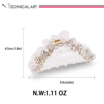 Weiße Haarklammer mit Strasssteinen aus Acryl - Elegante Damen Spange