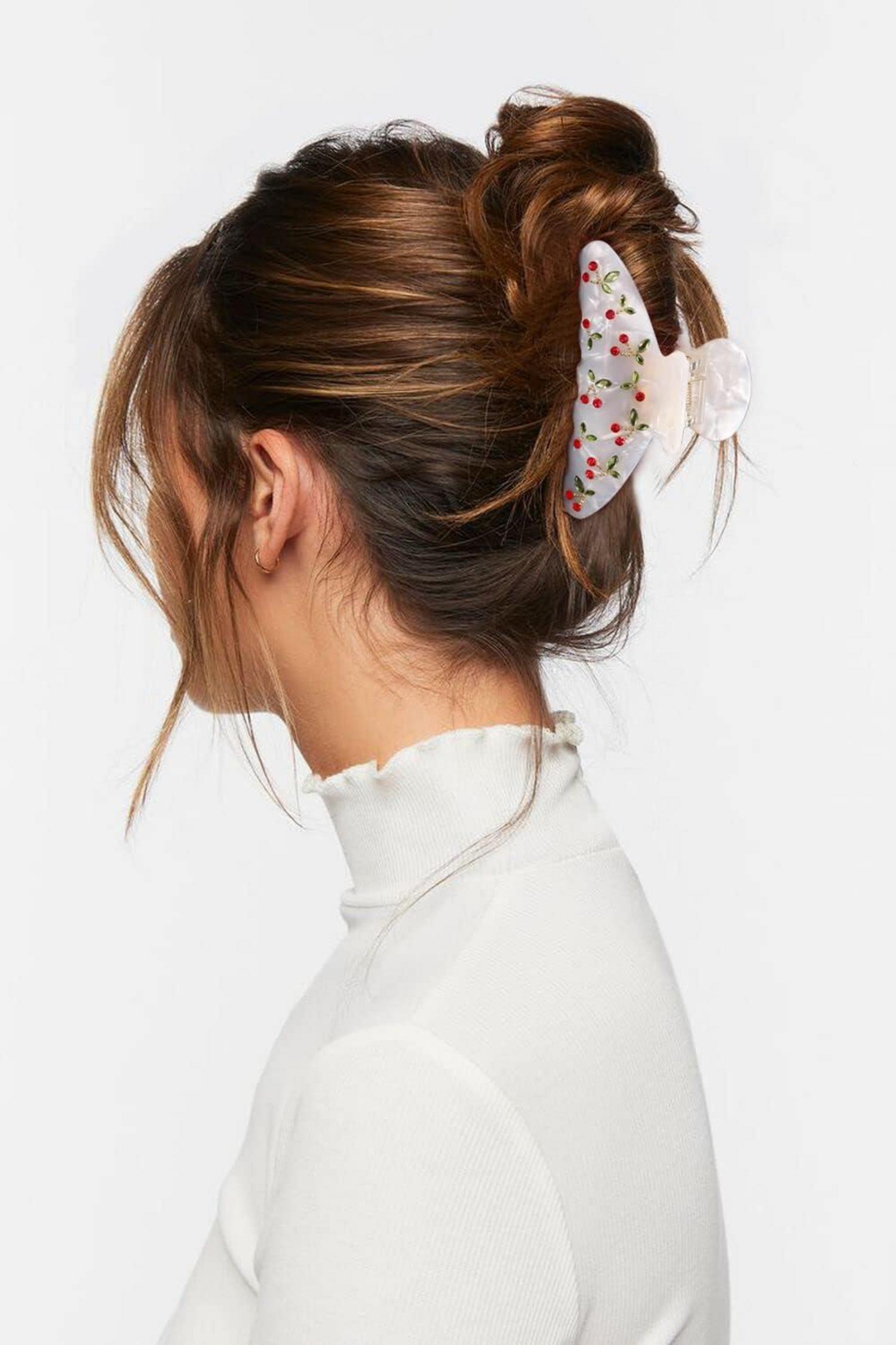 Elegante Haarklammer mit Kirschmuster und Strasssteinen