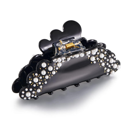 Perlenverzierte Schwarze Acryl-Haarklammer für Damen - Elegant