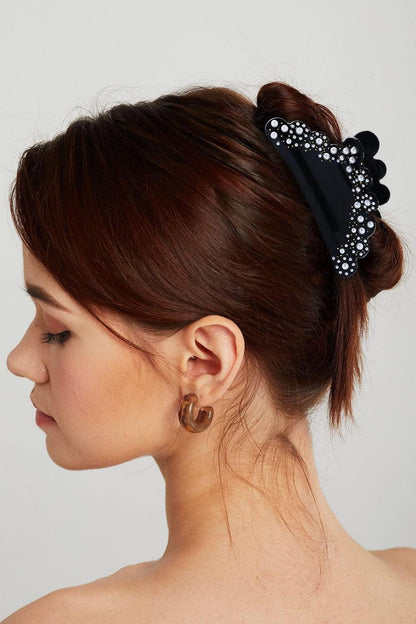 Perlenverzierte Schwarze Acryl-Haarklammer für Damen - Elegant