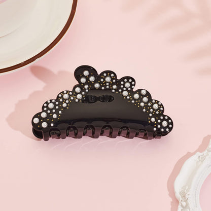 Haarklammer mit Perlenverzierung in elegantem Schwarz - Große Acryl-Haarspange