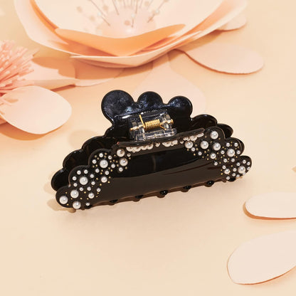 Stilvolle Acryl-Haarklammer mit Perlenverzierung in elegantem Schwarz