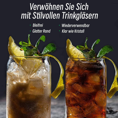 BIKALAN Cocktail Gläser Set 4 Strohhalm 16oz Saftglas