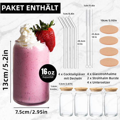 Cocktail Gläser Set 4 Strohhalm Reinigungsbürsten Trinkglas 16oz