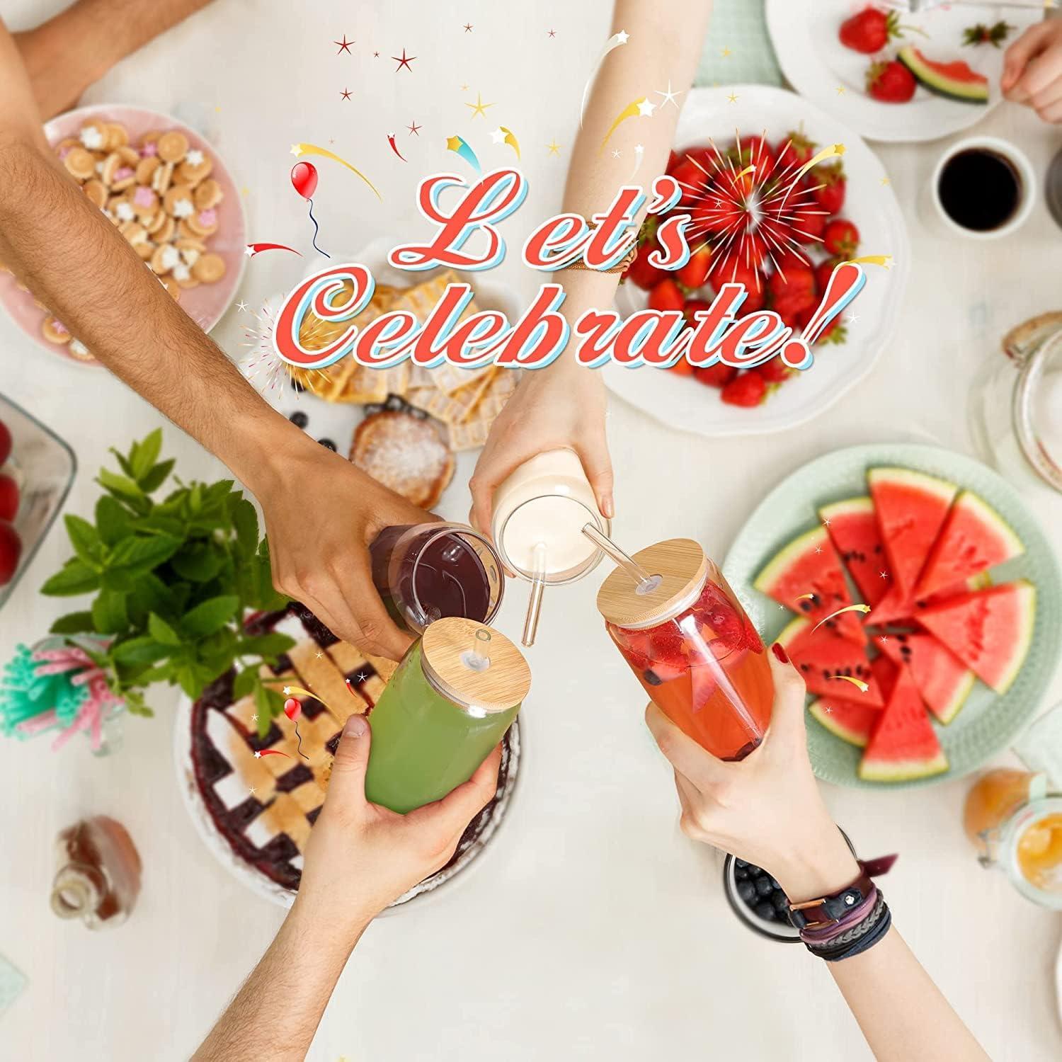 BIKALAN Cocktail Gläser Set mit Strohhalm und Reinigungsbürsten, 16oz, 4er Pack