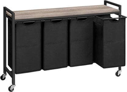Wäschekorb mit Ablage und Rollen, 4x39,8 L, abnehmbarer Wäschesack