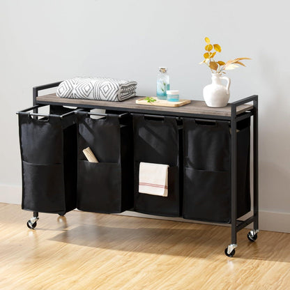 Wäschekorb mit Ablage und Rollen 4x39,8L Oxford-Gewebe Greige Schwarz