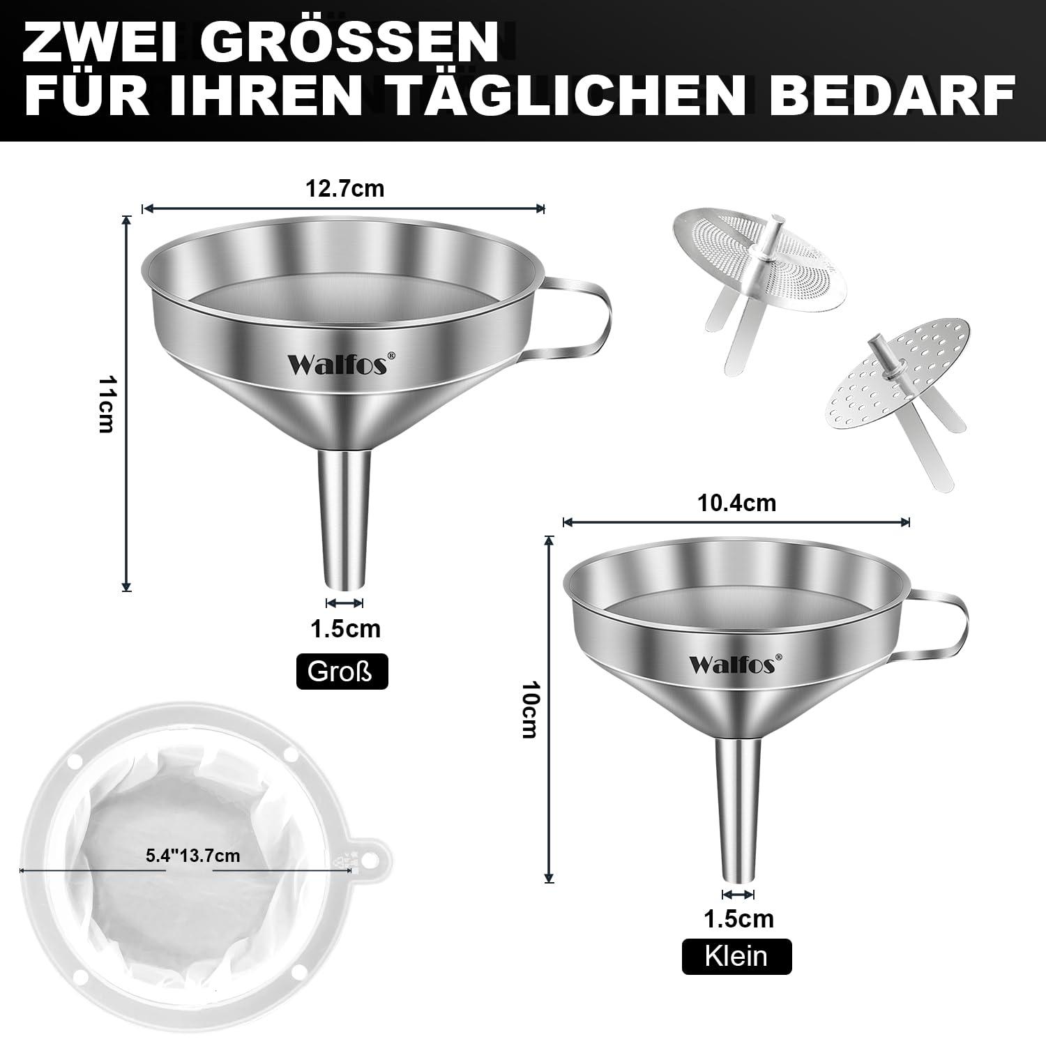 Edelstahl Trichter Set mit 200 Mesh Filter und abnehmbarem Sieb- 2er