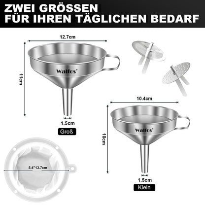 Edelstahl Trichter Set mit 200 Mesh Filter und abnehmbarem Sieb- 2er