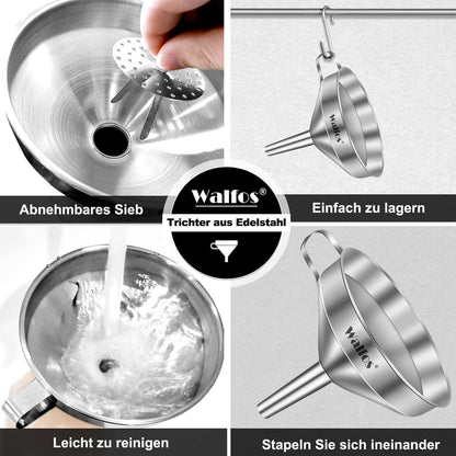 Walfos® Edelstahltrichter mit 200 Mesh Filter, 10.4cm Küchentrichter