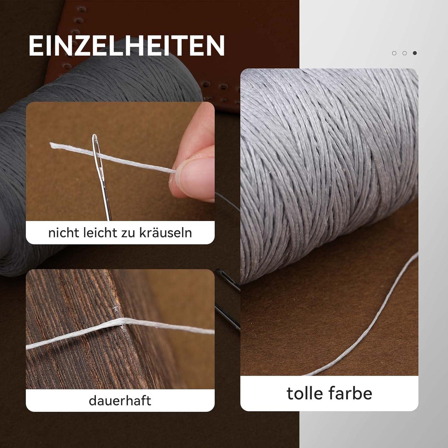 Leder Faden Set 150D Wachsfaden Ledernähgarn 150m Hellgrau