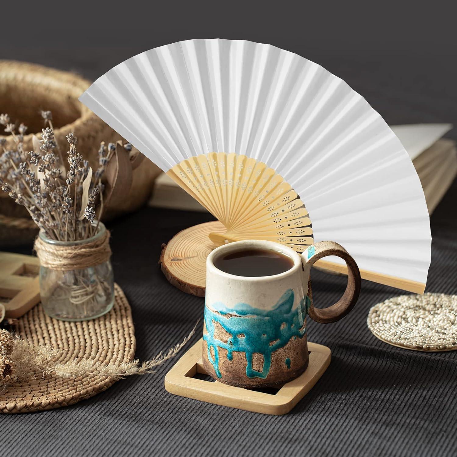 ZOOI 12er Pack Handfächer Hochzeit Deko Weiß Gastgeschenk Sommer DIY