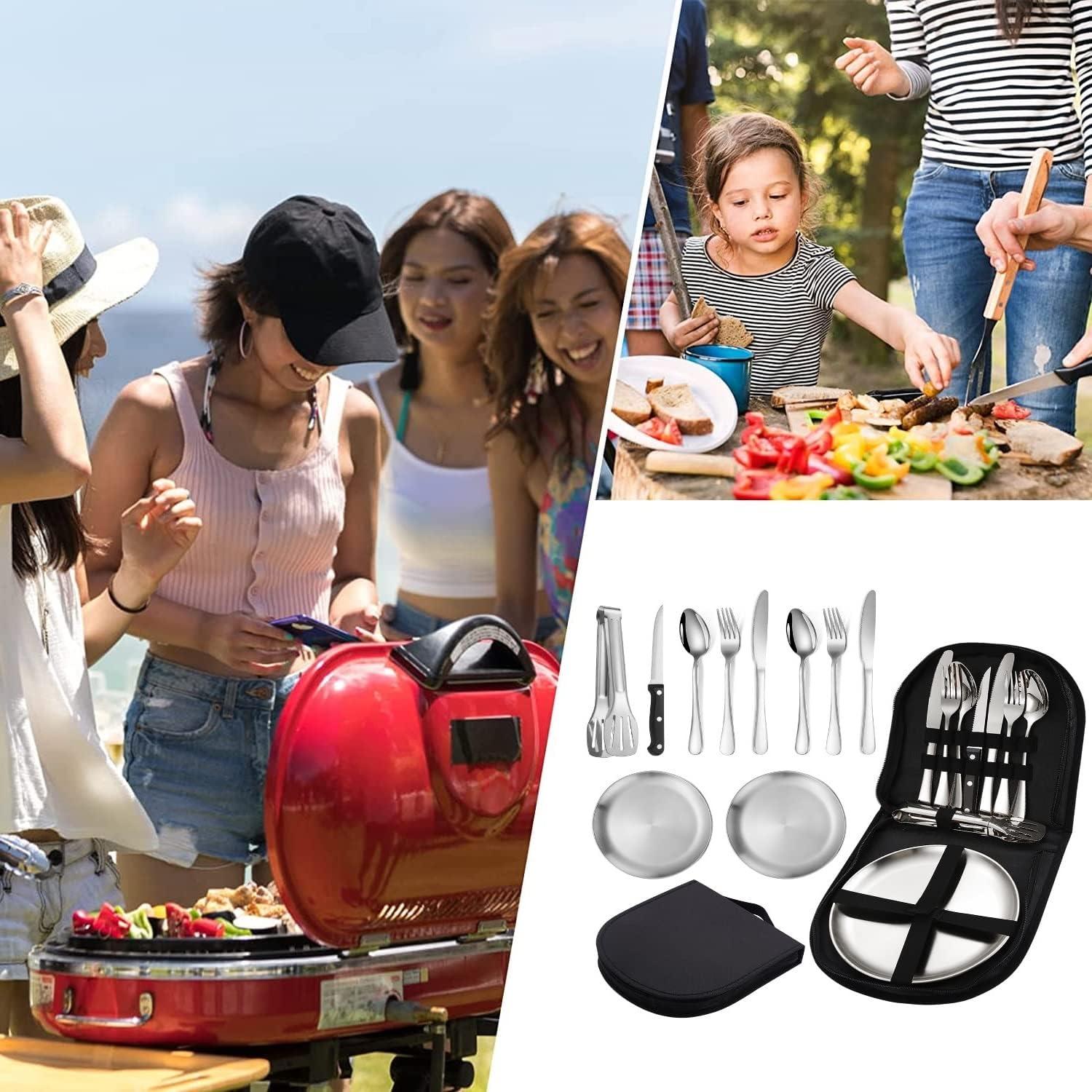 Camping Besteck Set Edelstahl Geschirr Portable Picknick Wandern 2