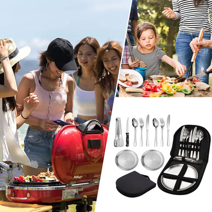 Camping Besteck Set Edelstahl Geschirr Portable Picknick Wandern 2