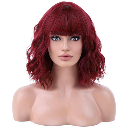 Rote Bob Perücke mit Pony – Wellig, Lockig, Synthetisch