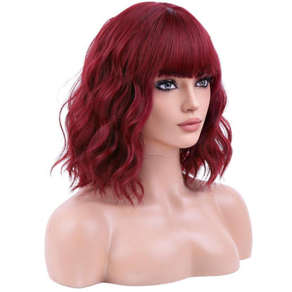 Rote Bob Perücke mit Pony – Wellig, Lockig, Synthetisch