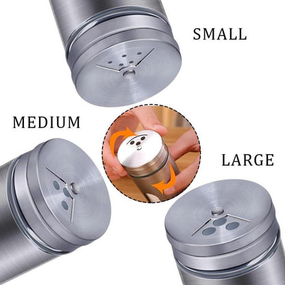 6er Set Gewürzbehälter aus Glas mit Edelstahl Deckel