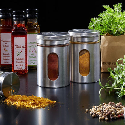 6er Set Gewürzbehälter aus Glas mit Edelstahl Deckel