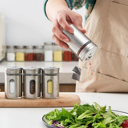 6er Set Gewürzbehälter aus Glas mit Edelstahl Deckel