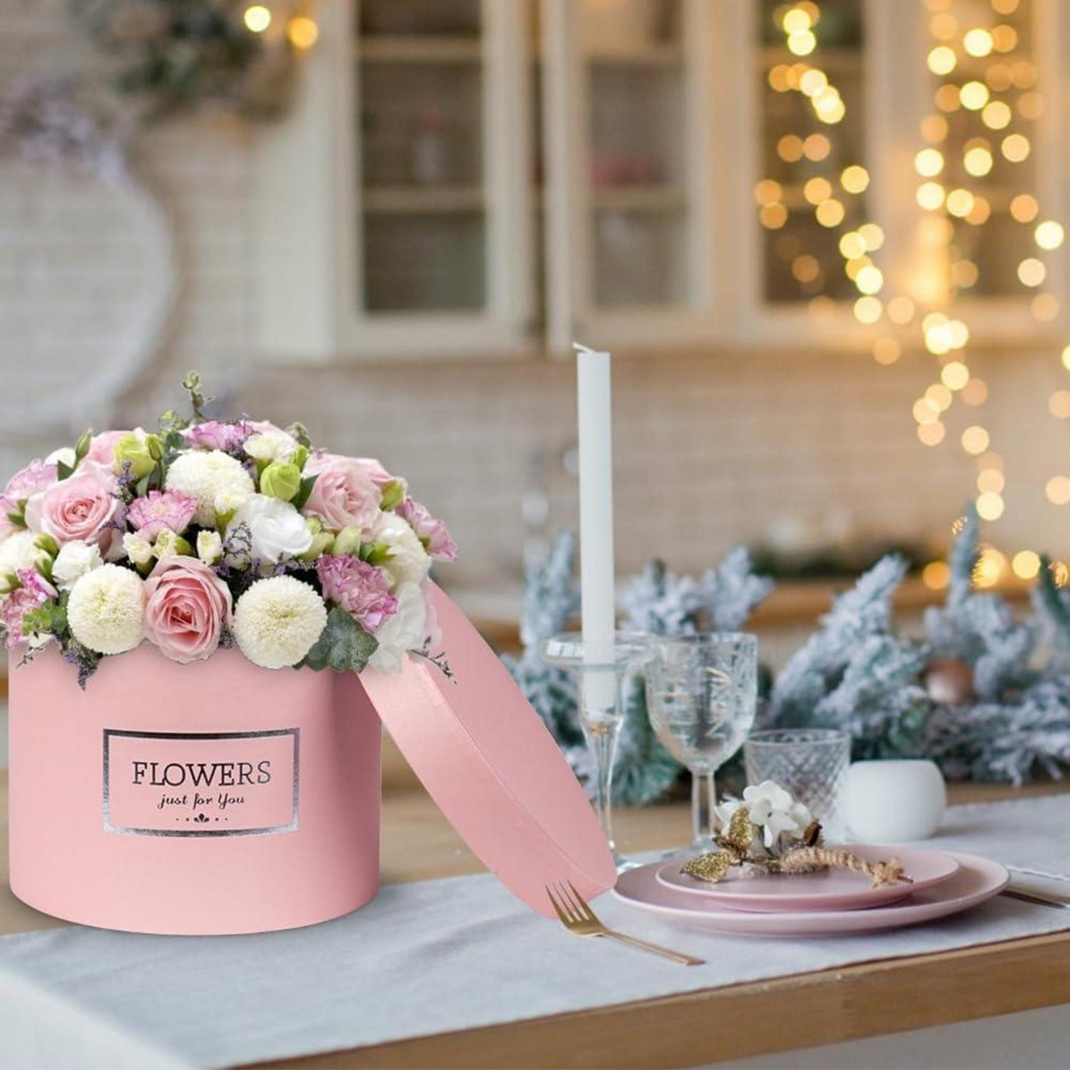 3er Set Runde Blumen-Geschenkboxen mit Deckel und Folie Ø15/17/20cm