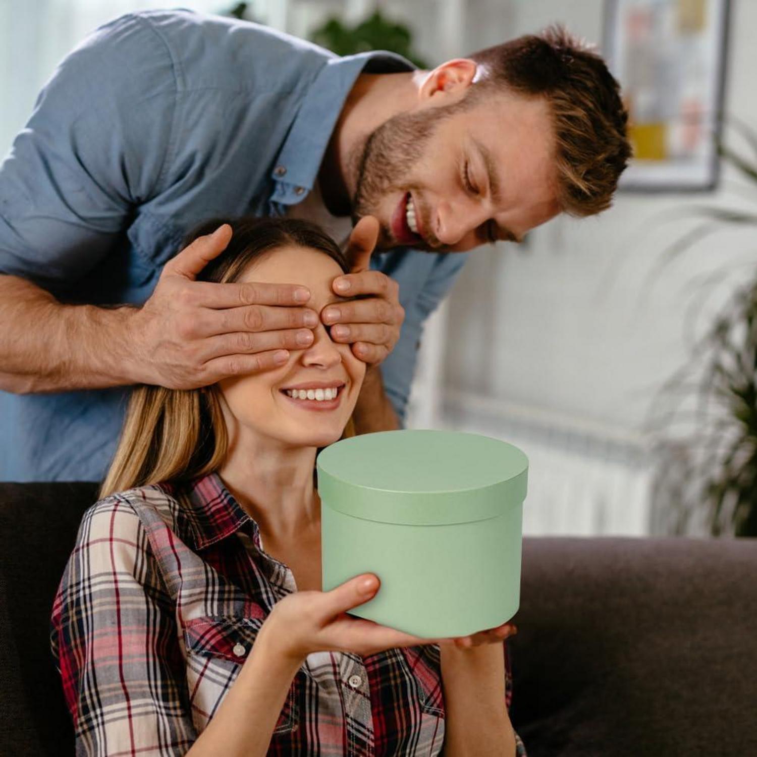 Runde Blumenboxen Set Ø15/17/20cm mit Deckel - Grün floraler