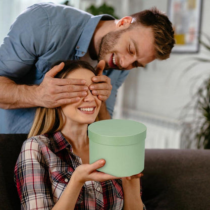 Runde Blumenboxen Set Ø15/17/20cm mit Deckel - Grün floraler