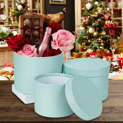 Runde Blumen Geschenkboxen Set Blau Aufbewahrungsbox 3er Ø15/17/20cm