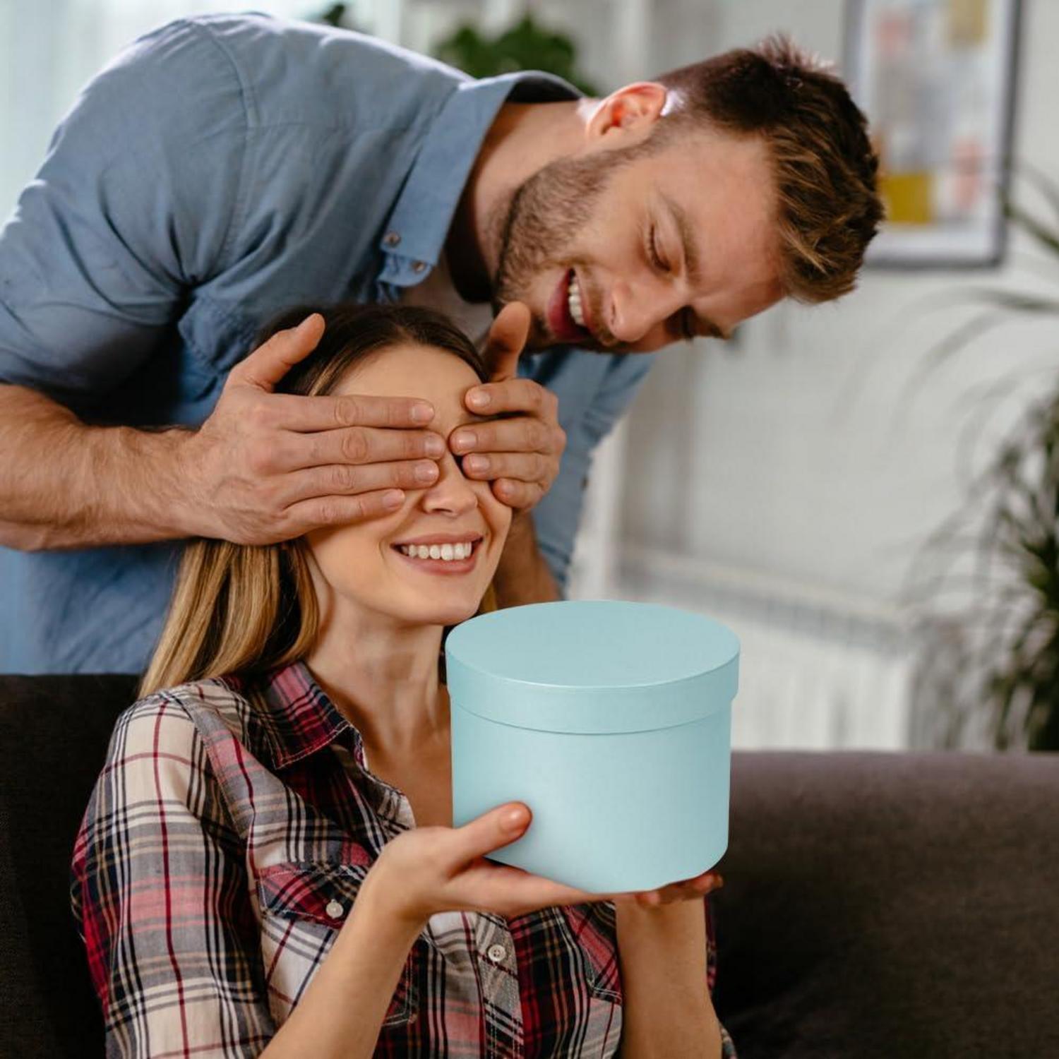 3er Set Runde Blumen-Geschenkboxen mit Deckel und Folie, Blau