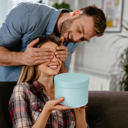 3er Set Runde Blumen-Geschenkboxen mit Deckel und Folie, Blau