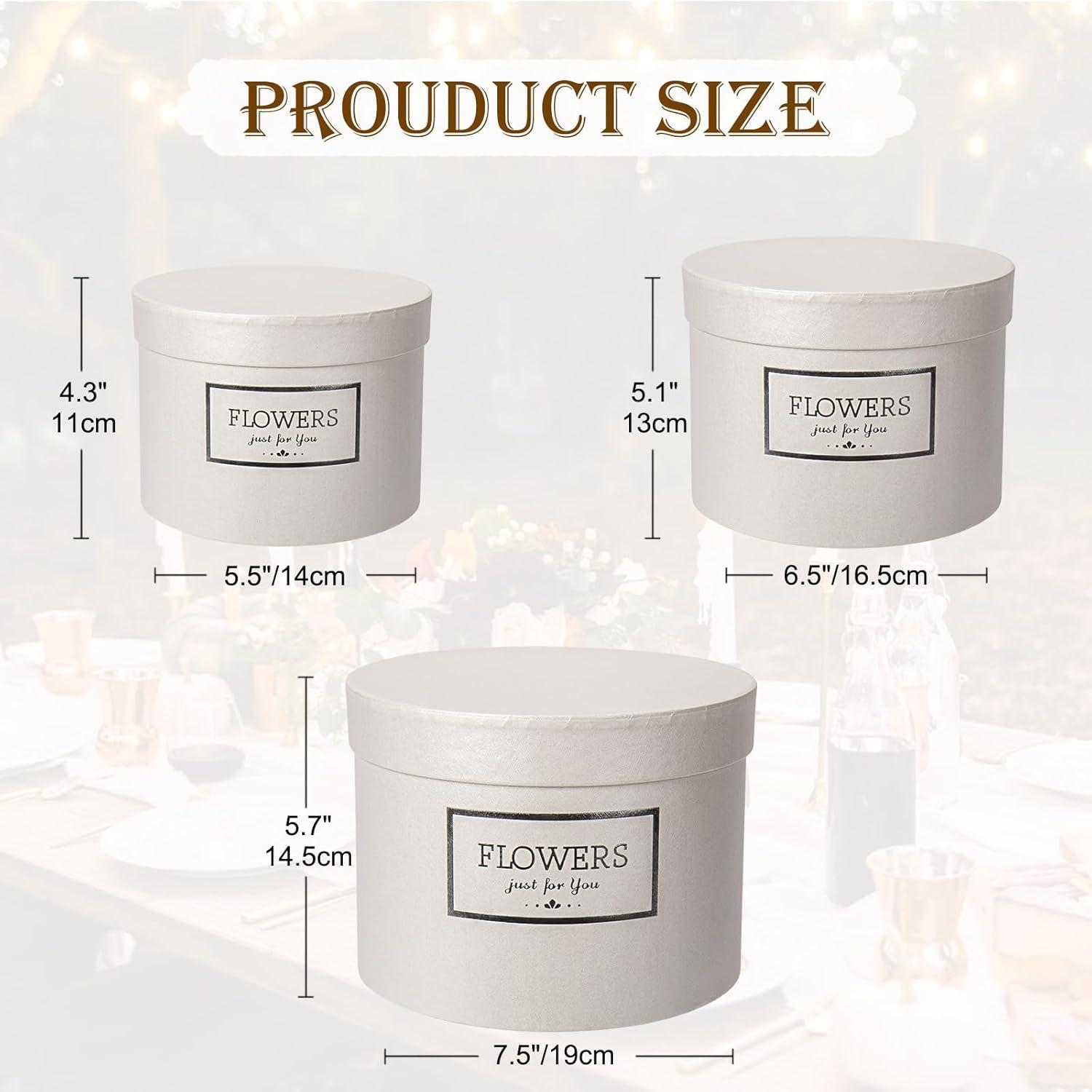 3er Set Runde Blumen-Geschenkboxen Weiß Ø15/17/20cm