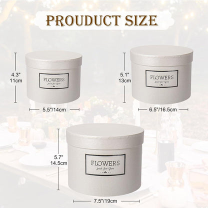 3er Set Runde Blumen-Geschenkboxen Weiß Ø15/17/20cm