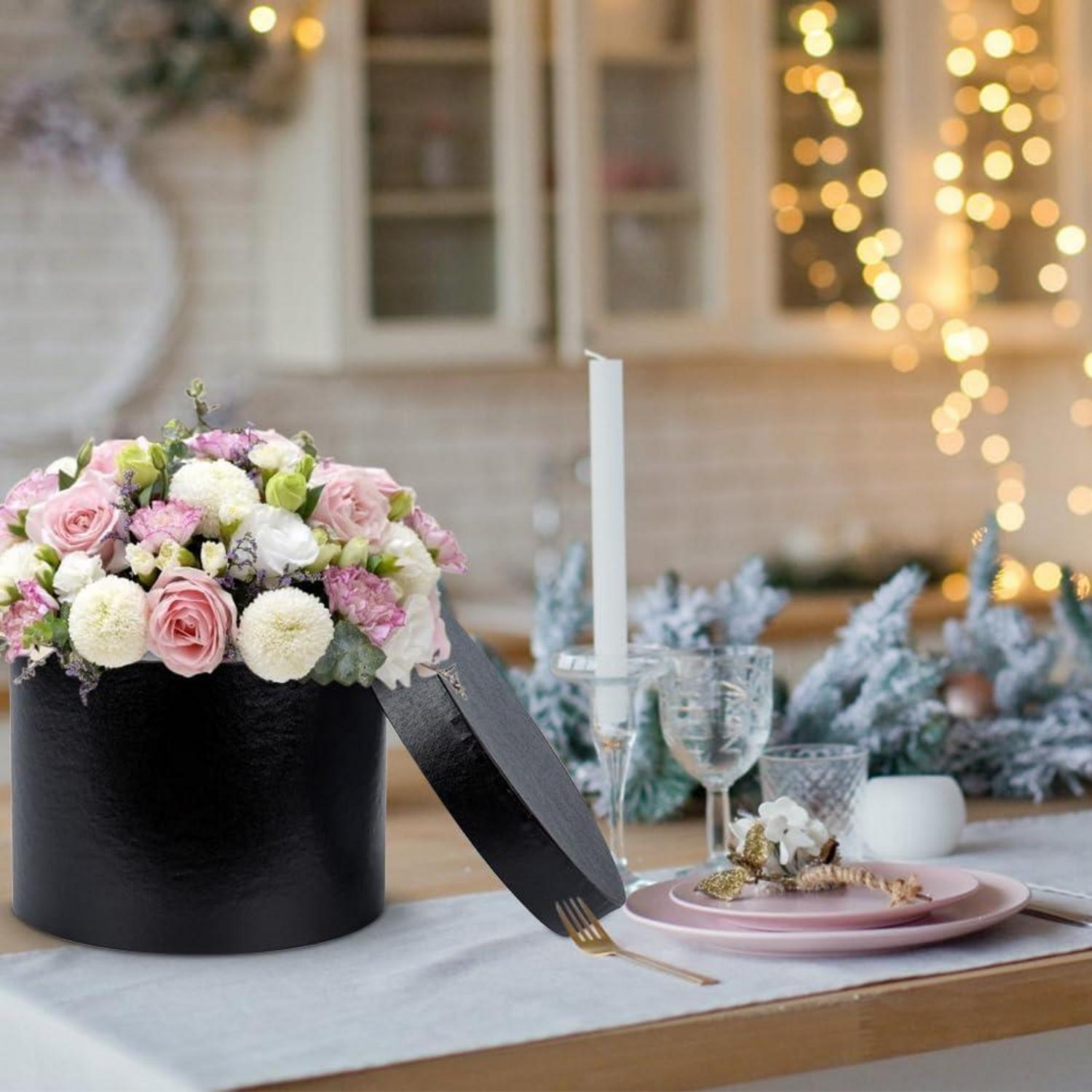 3er Set Runde Geschenkbox Blumenbox Schwarz Ø15/17/20cm