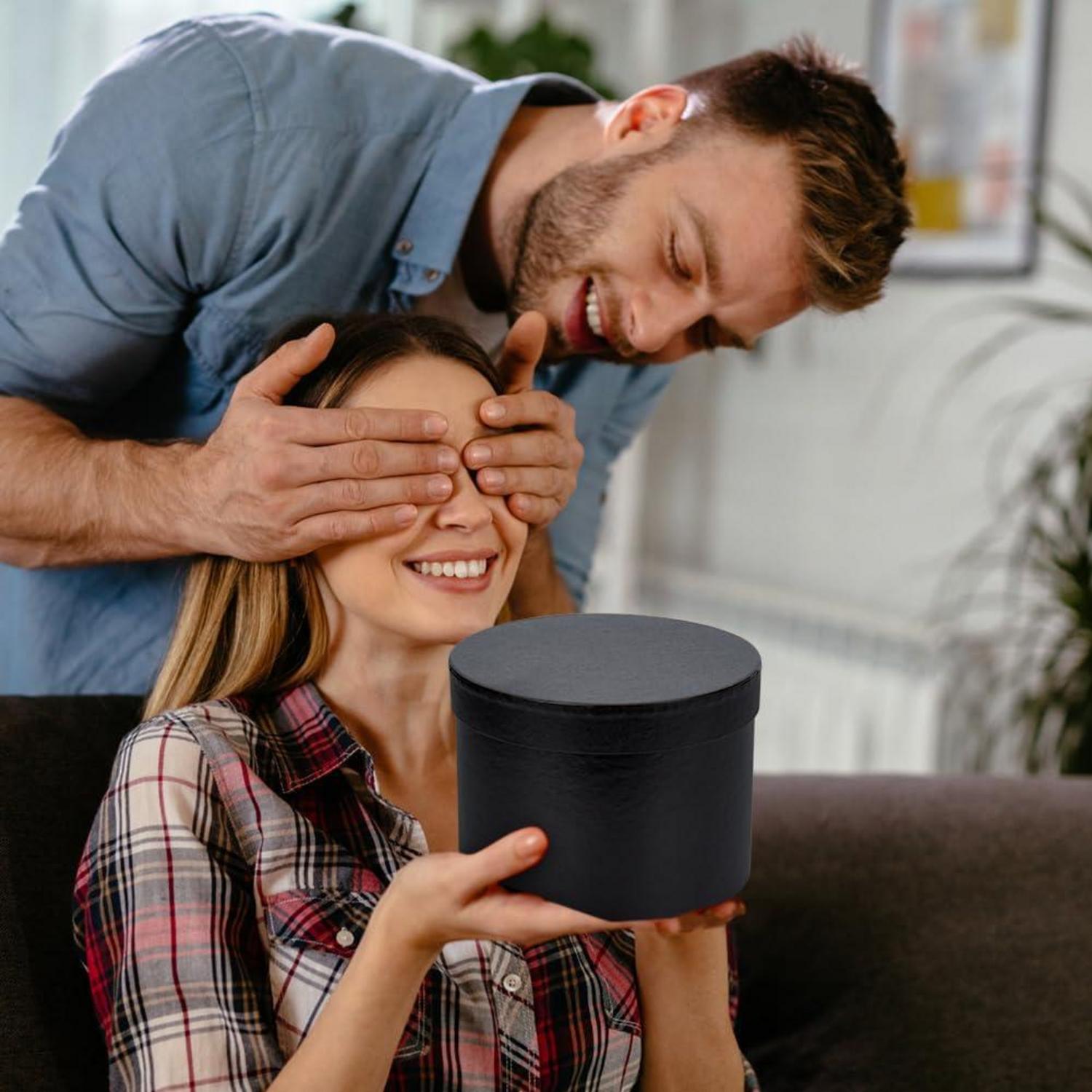 3er Set Runde Schwarz Boxen Ø15/17/20cm mit Deckel Foliert