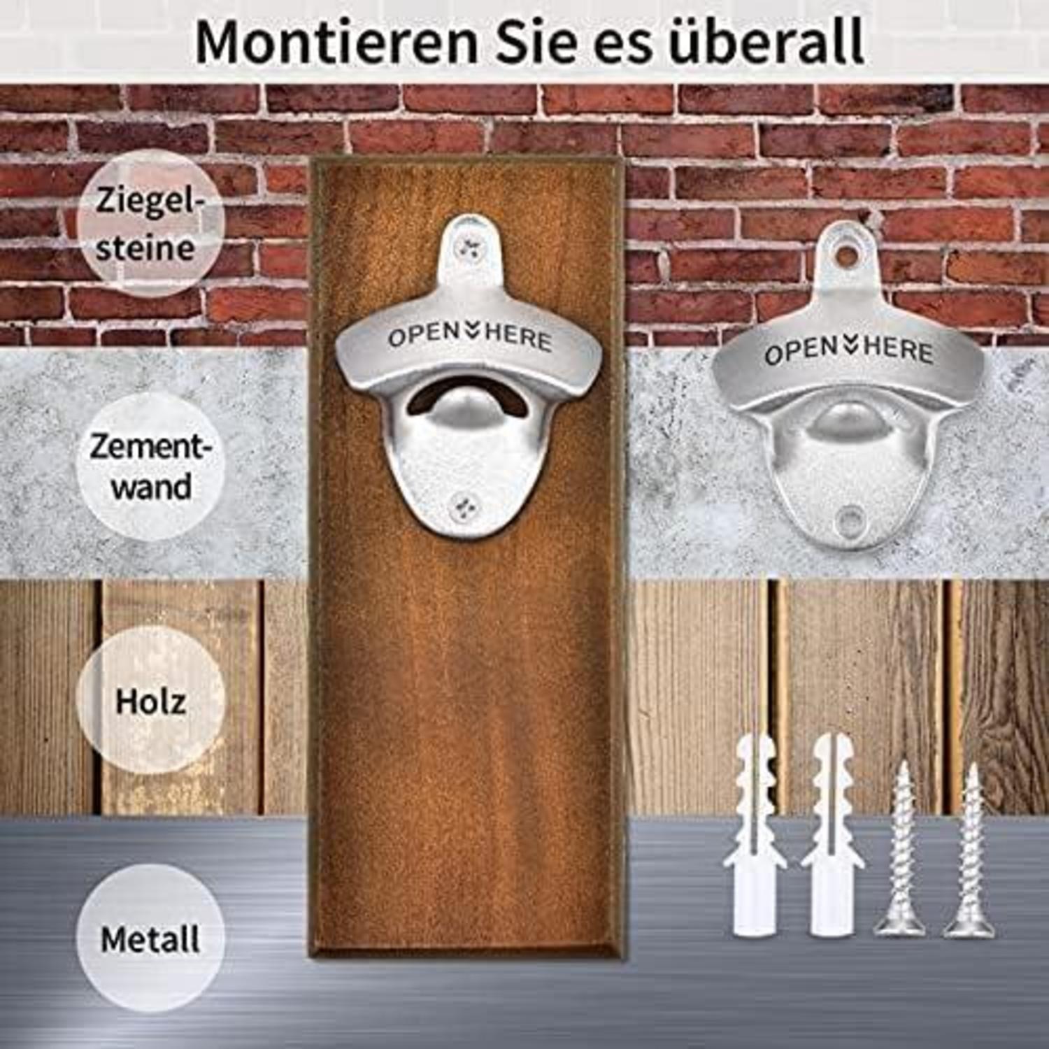 Flaschenöffner Wand Holz Magnet Bier Geschenk Männer Sammler Silber