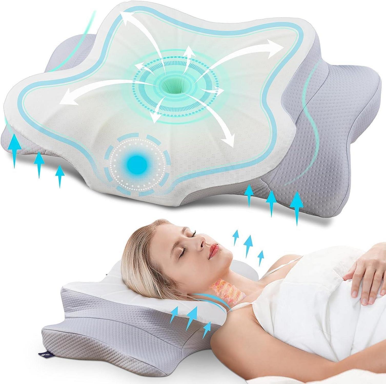 Memory Foam Nackenkissen Seitenschläfer Rücken Bauchschläfer Grau