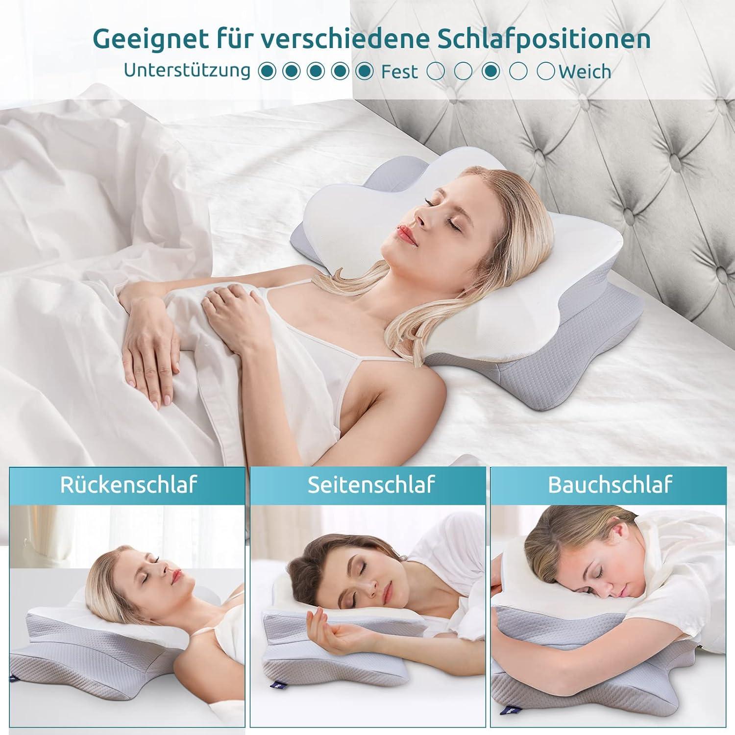 Memory Foam Nackenkissen Seitenschläfer Rücken Bauchschläfer Grau