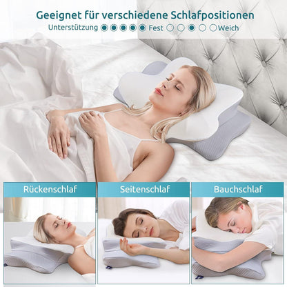 Memory Foam Nackenkissen Seitenschläfer Rücken Bauchschläfer Grau